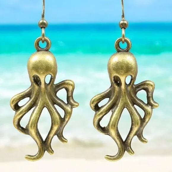 Octopus Drop Earrings | Antique Bronze - Picture 2 of 4